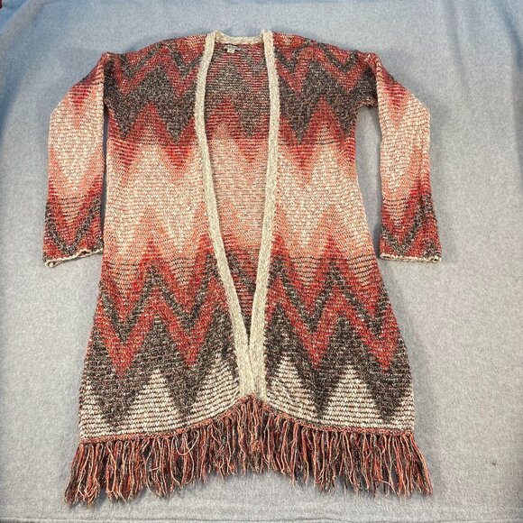 Lucky Brand Women's Size L Long Open Front Cardigan Sweater Southwestern BOHO - Picture 1 of 14